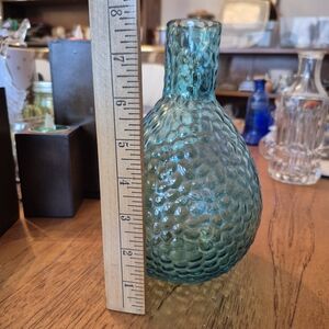 Italian Vintage Textured Turquoise Blue Bubble Glass Vase Bohemian Chic MCM